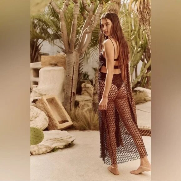 Free People Smoke & Mirrors Bodysuit Lace Cover Chocolate Maxi Dress Small - Picture 2 of 7